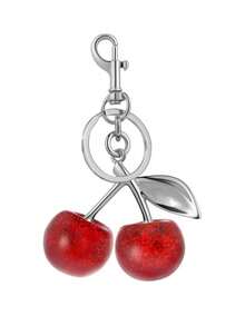 1pc Unique Shiny Cherry Shaped Pendant, Keychain Pendant, Cherry Decor Keychain With Buckle, Suitable As Bag Accessory, Bag Charm, Travel Portable - View 8