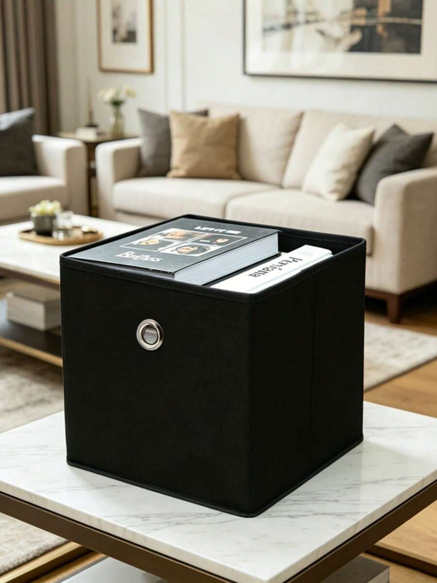 Foldable Black Fabric Storage Box For Home, Book And Clothing Organizer, Clothes And Socks Sorting Storage Bin, Easy Organization And Storage - View 1