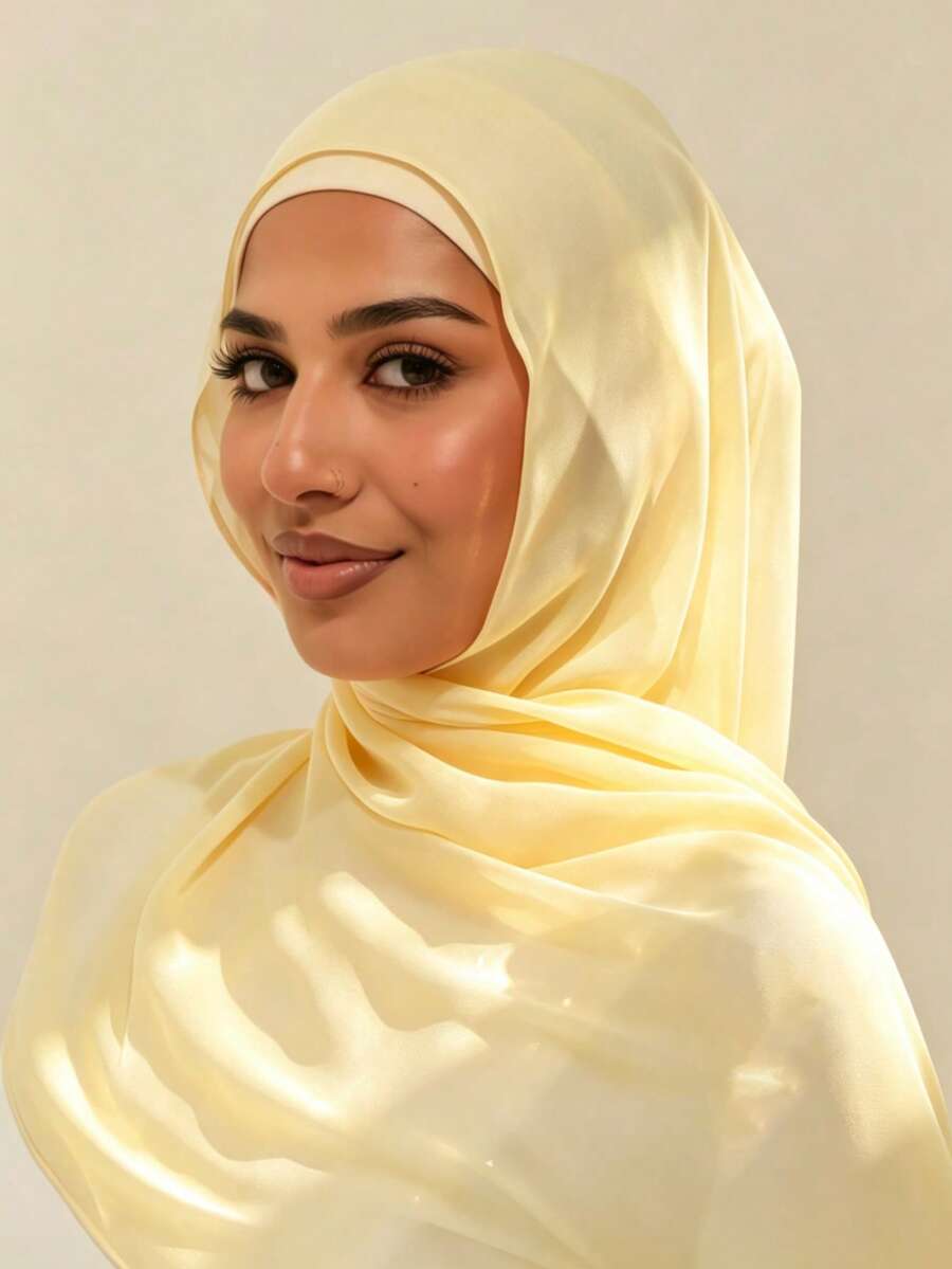 2pcs Modal Headscarf + Tube Hat Set, Minimalist Basic Solid Color Hijab Set, Premium Breathable Modal Jersey Hijab + 1pc Non-Slip Sweat-Absorbing Tube Underscarf, Economical And Practical Headscarf Set For Daily Wear - Creamy Yellow - View 1