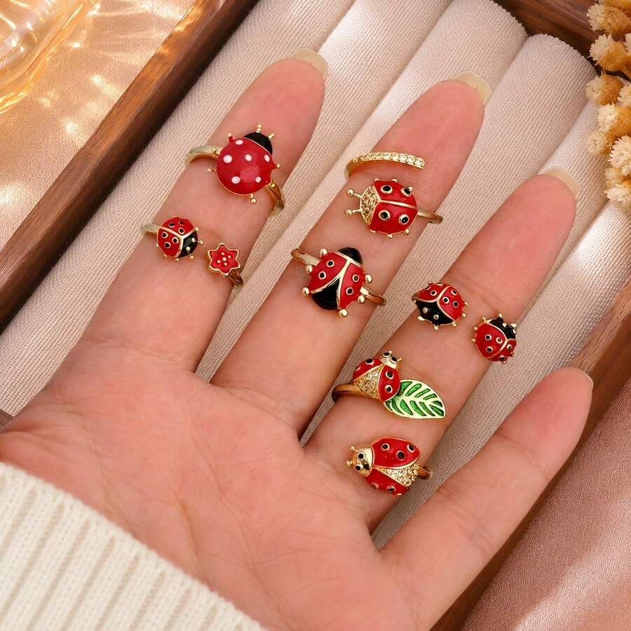 Cincin Kumbang Minimalis Elegan Bergaya Bohemian dari Baja Tahan Karat, Satu Buah, untuk Pemakaian Sehari-hari - MultiWarna - View 1