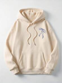 Minimalist Hooded Sweatshirt With Handwritten Art English Short Phrase, Daily Commute Casual Long Sleeve Pullover Top Fall - Apricot - View 4