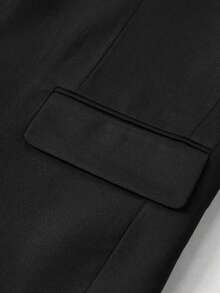 Men's Slim Fit Solid Color Blazer & Bermuda Shorts 2-Piece Set, Casual Mature Style Dashing Suit Outfit, Spring/Autumn - Black - View 5