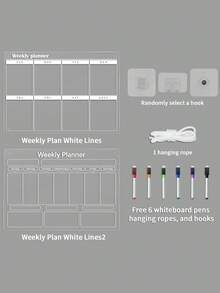 Transparent Acrylic Wall-Mounted Planning Board Set, Weekly / Recipe / Monthly Planner 3 Options, Erasable Reusable Whiteboard With Markers, Hooks And Hanging Rope, Back To School - Multicolor - View 14