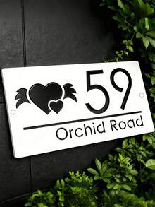 Custom Hollow Acrylic Winged Heart House Number Plaque, 2D Flat Base With Recessed 3D Layered Design, Exclusive Personalized Address Sign. Weatherproof For Indoor & Outdoor Use, Delicate Decorative Housewarming Gift For Home Entryway Marking. - Multicolor - View 3