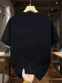 TM62Men's Cotton100%Cotton Line-Printed Short-Sleeve Top T ...,Comfortable And Breathable For Rest,High-Quality, Heavy-Duty Three-Needle Construction - Black - View 2
