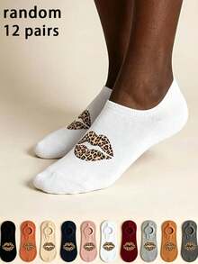 12 pares de calcetines tipo barco unisex aleatorios, versátiles, de moda, estilo nicho minimalista, para primavera/verano, hogar y fiesta - Multicolor - Ver 4