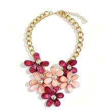 1pcCluster Flower Statement Necklace, Retro Casual  Look, Daily Holiday Styling, Rhinestone Floral Collar Ornament - 深藍毛衣鏈 - 查看 5