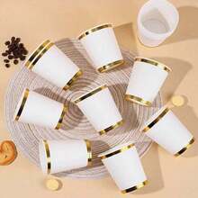 10/20/30/40/50pcs Elegant Gold Foil Rim Paper Cups, Suitable For Hot And Cold Drinks, Perfect For Parties, Picnics, Travel And Various Occasions, Ideal For Any Occasion And Birthday Celebrations - Multicolor - View 5