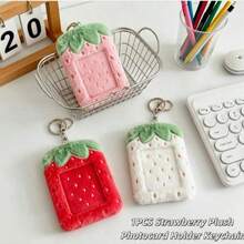 Strawberry Filled Photo Card Holder Keychain, Soft Fluffy 3-Inch Idol Photo Card Holder, Cute Pretty Photo Card Display Storage Bag Pendant, Suitable For Fans - Multicolor - View 1