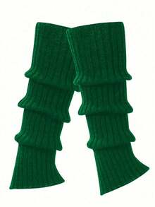 1 Pair Women's Solid Ribbed Knit Leg Warmers, Slouchy Boot Cuffs, Cozy Stretch Calf Socks For Y2K Streetwear & Winter Outfits - Multicolor - View 20