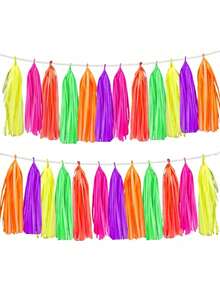 5pcs/Set Multicolor Fluorescent Tassel Garland Banner, Fluorescent Party Supplies, Glow-In-The-Dark Paper Tassel Curtain, Neon Party Decoration, Tassel Banner, Suitable For Fluorescent Photography Backdrop, Birthday Party, Wedding Party, Hawaiian Beach Party, Luau Party, Holiday Celebration And Home Decor, Tassel Decoration, Back To School, Halloween, Christmas Decoration - Multiple Styles - View 9