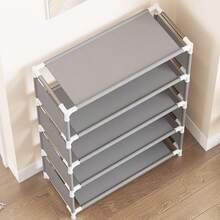 [1pc]Simple Multi-Layer Shoe Rack, Black/Grey Metal Material, Sturdy Thickened Shoe Storage Rack, Dust-Proof Multi-Functional Organizer, Easy Assembly, Modern Style, Suitable For Student Dorm, Home Entrance, Hallway, Balcony - View 1