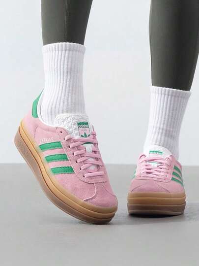 Adidas Women's Sports Casual Shoes GAZELLE BOLD W 2026 Summer New Pink & Green Colorblock Thick Sole Sneakers IE0420