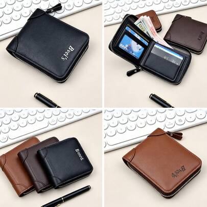 Nouveau portefeuille court zippé pour hommes, boucle métallique, porte-cartes à fentes multiples grande capacité, porte-cartes d'identité, portefeuille en cuir, petite pochette vintage pour pièces de monnaie