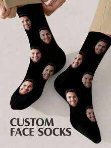 1 Pair Customizable Neutral Face Socks, Add Your Own Photo To Design Your Own Socks, Couple Socks, Suitable For Family - Black - View 21