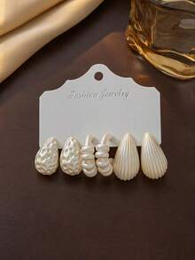 6-18pcs Fashion Colorful Elegant Faux Pearl Earrings Set For Women, With Faux Honeycomb, Multi-Style Water Drop, C-Shape, Suitable For Daily, Holiday, Party Wear, Gift For Mom, Girlfriend - White - View 9