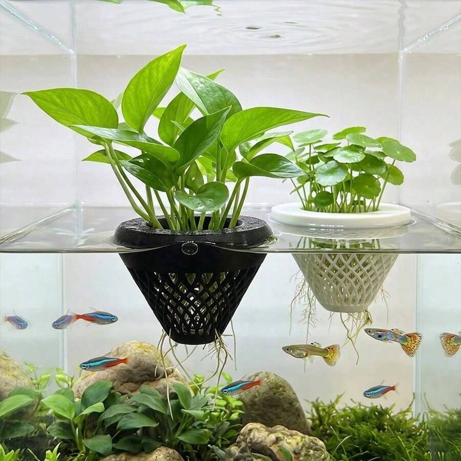 1個水族箱浮水植物盆,懸掛式水耕植栽盆,適用於淡水魚缸水質淨化與裝飾配件 - A - 查看 1