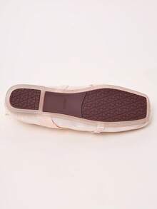 Pink Satin Bow Flat Ballet Shoes For Women, Square Toe Lace Cross Strap Gentle Style Daily Low Vamp Pumps - Pink - View 11