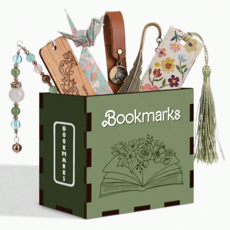1pc Wooden Desktop Bookmark Holder & Organizer - Painted Book Theme Storage Rack, Compatible With Home Office Decor, Rust-Proof Bookmark Storage, Suitable For Desktop Bookshelf, Holiday Gift For Book Lovers, Wooden Decorative Panel - View 1