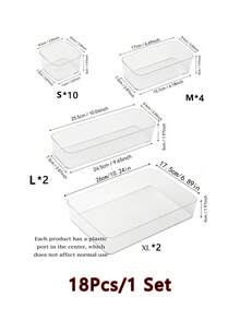 18/11/8/7/6/4/1 Set de boîtes de rangement transparentes pour tiroirs, convient pour les cosmétiques, les rouges à lèvres, les parfums, les pinceaux de maquillage, les ombres à paupières, les soins de la peau, les ustensiles de cuisine, les collations, la papeterie, la décoration de chambre, la décoration de maison, la décoration de salle de bain, les accessoires de bureau - Transparent - Voir 20