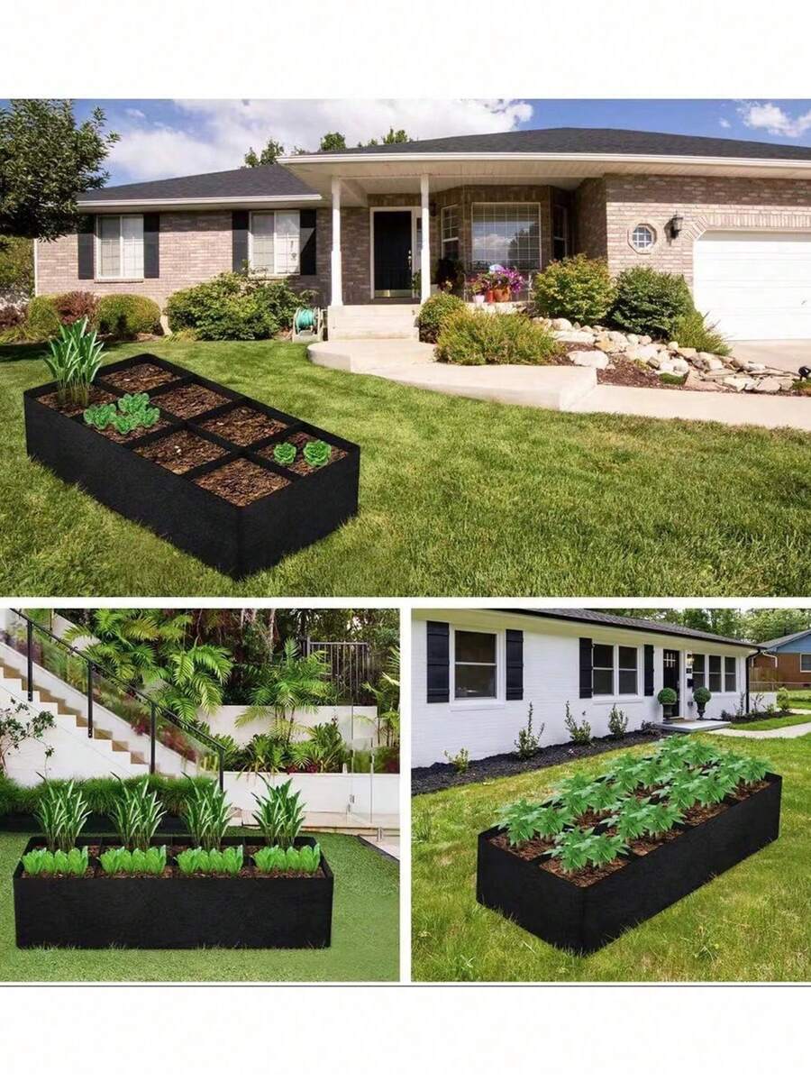 Large Fabric Raised Garden Bed, Breathable Non-Woven Fabric Planter Bag, Heavy Duty Rectangular Garden Container, Suitable For Vegetables, Strawberries, Herbs, Sunflowers, Potatoes, Outdoor Backyard Patio Gardening