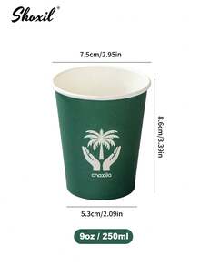 shoxil 25/50/100pcs Green Disposable Paper Cups, 9oz Palm Tree Pattern, Suitable For National Day, Party, Cold And Hot Drinks, Family Gatherings And Special Occasions - Green - View 8