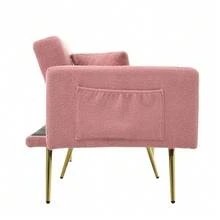 Sofa Bed With Adjustable Angle, Gold Legs, Cushions And Side Storage Pockets. - Pink - View 6