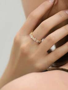 1pc Luxury Fashion Asymmetrical Cubic Zirconia Inlaid Women's Ring, Women's Jewelry Accessory, Unique Design Open Adjustable Ring Suitable For Women's Party, Gathering, Daily Wear - Yellow Gold - View 6