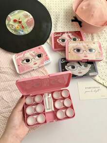 eyekan Ins Sweet Cool Girl Cartoon Contact Lens Case Multi-Piece Set, Portable Contact Lens Storage Box, Travel Contact Lens Container, Cute And Beautiful Contact Lens Set - View 4