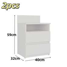 2件組白色無把手床頭櫃 40*32*59cm，省空間極簡風床頭櫃，附開放式頂部收納格與2個隱藏抽屜，小公寓雙人臥室適用的緊湊床邊收納櫃 - 白色 - 查看 8