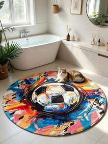 1 pieza Alfombra decorativa redonda de fútbol en blanco y negro, decoración de dormitorio, alfombra pequeña, alfombra, decoración del hogar, alfombra de sala de estar, alfombra pequeña de sala de estar, alfombra de dormitorio, decoración del hogar de sala de estar, alfombra de exterior, alfombra lavable - Multicolor 3 - Ver 2