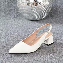 Elegant Solid Color Women's Shoes, Ankle Strap, Low Lightweight High Heel Sandals, Pointed Toe Category: Women's High Heel Sandals - White - View 5