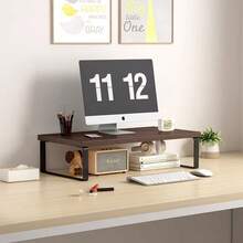 1pc Wooden Monitor Stand With Storage Space, Laptop Computer Display Riser, Desk Organizer For Home And Office Use - A - View 8