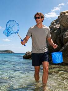 2pcs Stainless Steel Sieve Outdoor Beach Shell Collection Bucket Set, Includes Fishing Net And Foldable Bucket, Suitable For Collecting Shells, Catching Crabs And Other Outdoor Leisure Activities - 2PC - View 3