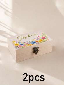 Custom Wooden Keepsake Box, Cute Floral Memory Box, Personalized Kids Room Decor, Customized Birthday Gift, Customizable Christmas Keepsake, Kids Gift - Style B - View 8