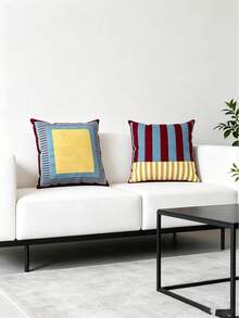 1pc/2pcs Bauhaus Striped Color-Block Dopamine Back Pillow, Removable Washable Fabric Cover Sofa Lumbar Cushion, Modern All-Season Support Pillow, Suitable For Teacher Office Nap, Living Room Sofa Decor, Adult Men And Women Indoor Daily Rest - Multiple Styles - View 10