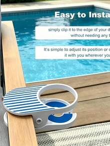 1pc Universal Clip-On Drink Holder, Can Be Clipped To Table Edge, Suitable For Tables And Chairs, Adjustable Clamp With Non-Slip Silicone, Suitable For Beach, Camping And Office - Multicolor - View 3