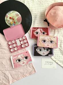 eyekan Ins Sweet Cool Girl Cartoon Contact Lens Case Multi-Piece Set, Portable Contact Lens Storage Box, Travel Contact Lens Container, Cute And Beautiful Contact Lens Set - View 9