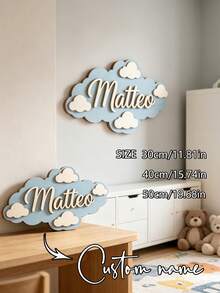 Personalized Cloud 3D Wooden Name Decor For Newborn Parents And Children's Room, Modern Nordic Nursery Wall Art, Rounded Edges Room Decoration - Black - View 12