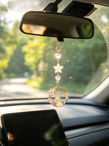 1pc Cute Rabbit Car Rearview Mirror Hanging Decoration, Women's Car Interior Decor Accessory - A - View 2
