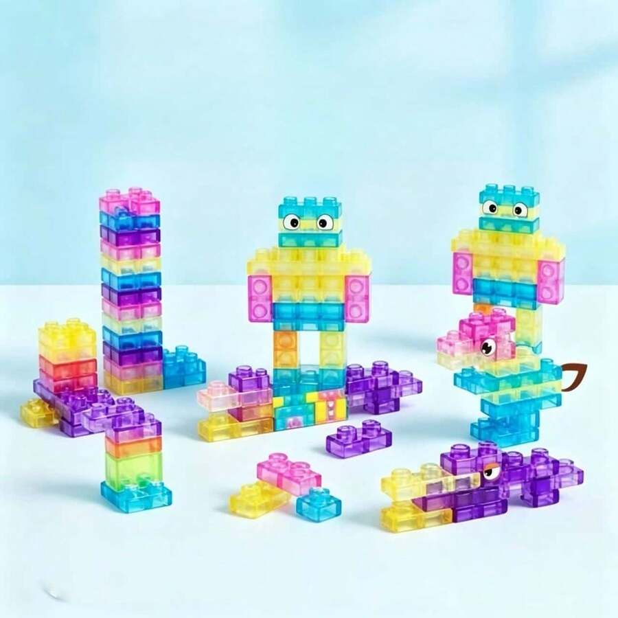 40/60pcs Transparent Colorful Soft Sensory Building Blocks, Stretchable Squeezable Twistable, Tactile Cognitive Training, Educational Construction Puzzle Toy Set For Kids - Multicolor - View 1