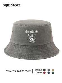 1pc Unisex Scottish Pattern Print Bucket Hat, Summer Sun Protection Sunshade Hat, Washed Print Streetwear - A - View 11