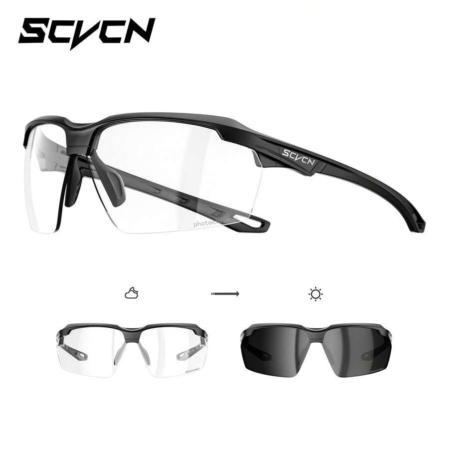 SCVCN 光致变色骑行眼镜，男女公路自行车骑行眼镜，户外山地自行车竞速眼镜，户外运动、高尔夫、徒步、露营、旅行配件