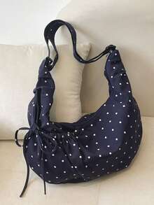 Practical Polka-Dot Drawstring Shoulder Bag, Personalized Classic Versatile Shoulder Bag, Light Daily Commute , Suitable For Shopping And Dating, Etc. - Black - View 7