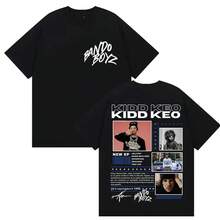 Camiseta de Algodón de Manga Corta Rapper KIDS KEO Bando Boyz Tour 2025 Merch para Hombres Estilo Callejero Retro Hip Hop Gótico Y2k Streetwear - Negro - Ver 1