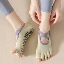 1/3/5 Pairs Women's Toe-Less Pilates Socks, Non-Slip Cross Strap Open Toe Socks, Yoga, Barre, Dance, Body Shaping Machine, Home Use - Multicolor - View 3