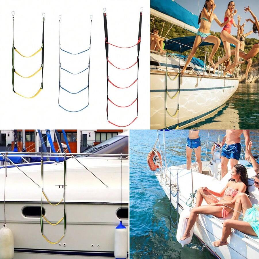 5-Step Extra Long Portable Boat Ladder Extension Rope Ladder For Marine Climbing, Folding Auxiliary Boat Ladder, Inflatable Boat Boarding Ladder Folding Hanging Ladder, Suitable For Kayaks, Canoes, Inflatable Boats (3-Step, 4-Step, 5-Step)