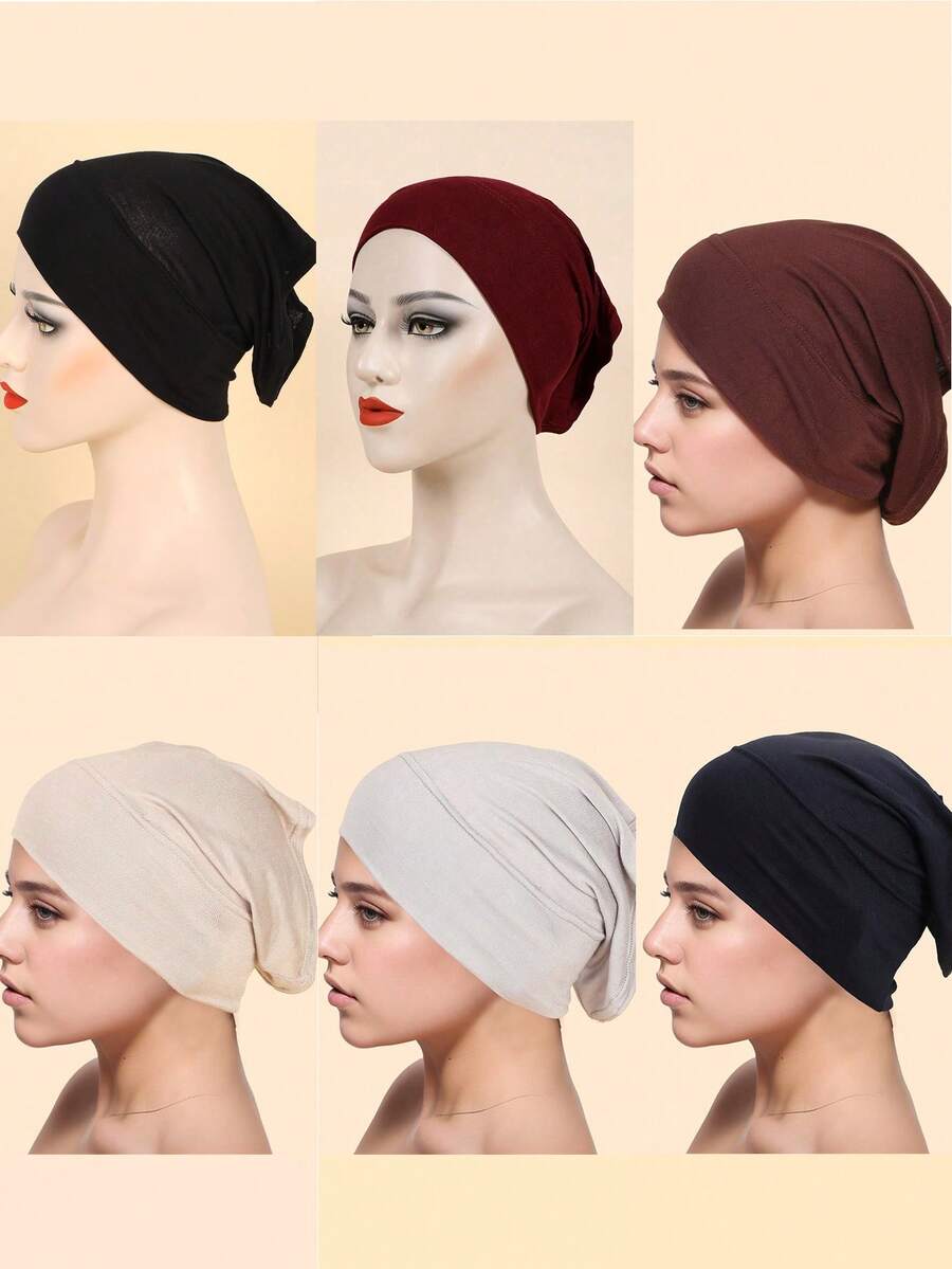 Women's Mercerized Cotton Beanie Hat, Suitable For Daily Wear - Black + Burgundy + Coffee + Light Khaki + Light Gray + Navy Blue - View 1