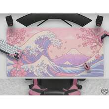 可愛櫻花大浪滑鼠墊，粉嫩粉藍櫻花桌墊，大尺寸動漫桌墊，適合遊戲與辦公 - 鼠標墊 - 查看 6