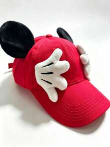 Disney, 1pc Cute Mickey & Minnie Ears Baseball Cap, Adjustable Outdoor Cartoon Casual Hat, Designed With Mickey Hand Details And Ear Decorations, With Its Adorable Cartoon Style, It's Perfect For Theme Park Visits, Outdoor Sports, Daily Wear, Travel, Parties And Holiday Occasions. Unisex Design - An Ideal Gift For Friends And Family! (Men's Baseball Cap, Women's Baseball Cap, Summer Sun Hat) - Red - View 4